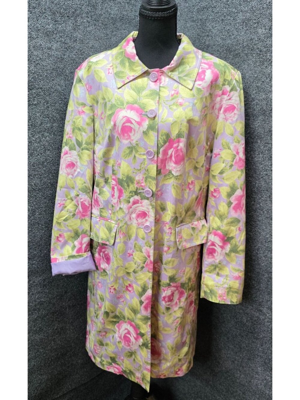 Jaclyn Smith Floral Trench Coat L Lilac Cottage Feminine Romantic Garden Party